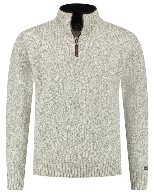 Norwegian zip-up sweater in 100% pure new wool, ecru/grijs