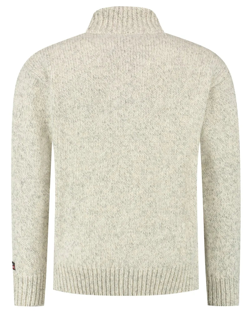 Norwegian zip-up sweater in 100% pure new wool, off-white