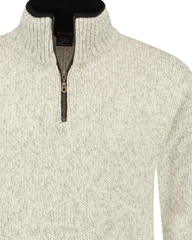 Norwegian zip-up sweater in 100% pure new wool, off-white