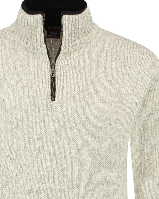 Norwegian zip-up sweater in 100% pure new wool, off-white