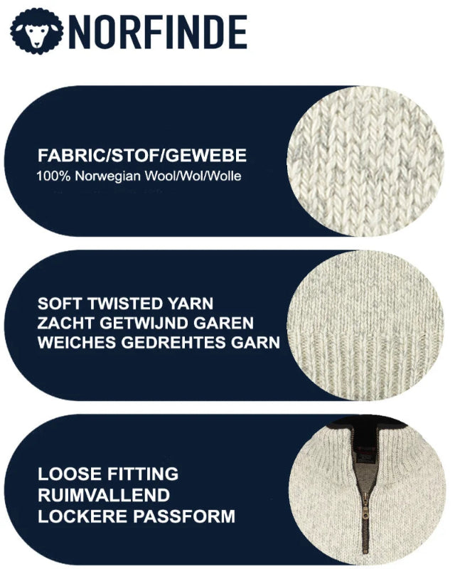 Norwegian zip-up sweater in 100% pure new wool, off-white