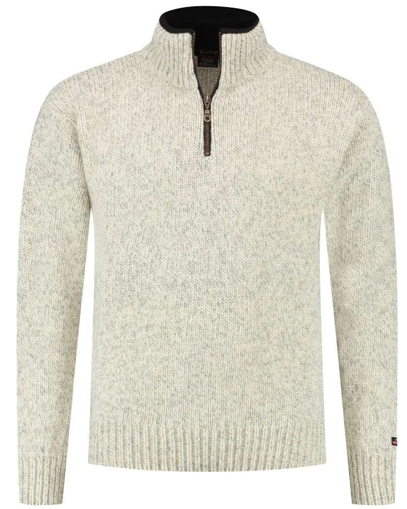 Norwegian zip-up sweater in 100% pure new wool, off-white