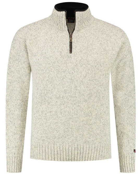 Norwegian zip-up sweater in 100% pure new wool, off-white
