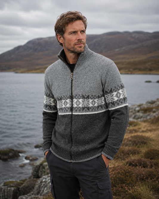 Scandinavian cardigan - 100% pure new Norwegian wool - grey