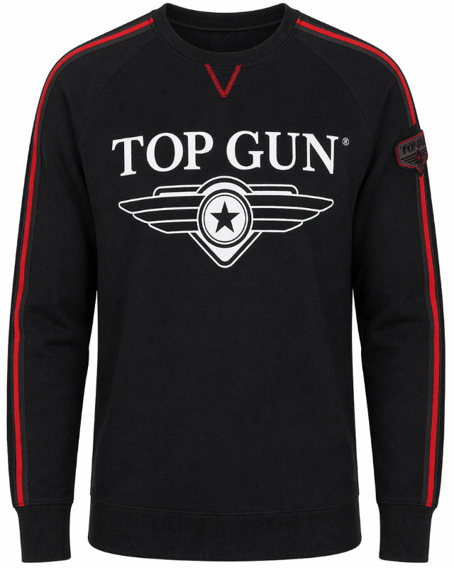 Top Gun Crew neck sweater "Streak Logo" with patches, black