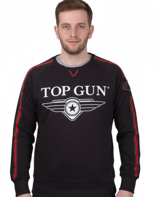 Top Gun Crew neck sweater "Streak Logo" with patches, black