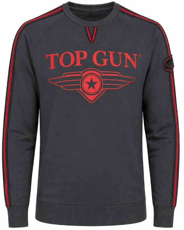 Top Gun Crew neck sweater "Streak Logo" with patches, grey