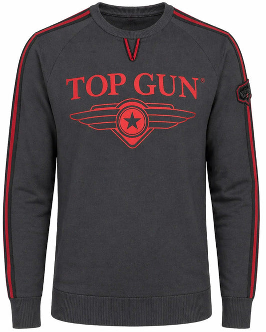 Top Gun Crew neck sweater "Streak Logo" with patches, grey