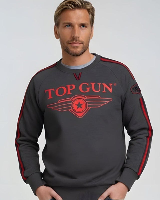 Top Gun Crew neck sweater "Streak Logo" with patches, grey