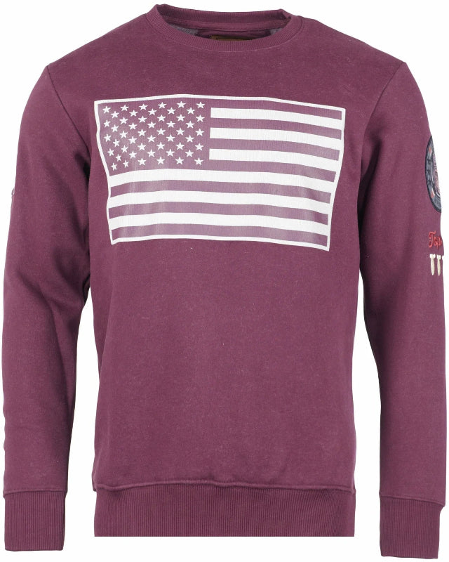 Top Gun Crew neck sweater with the text "US Flag" Bordeaux