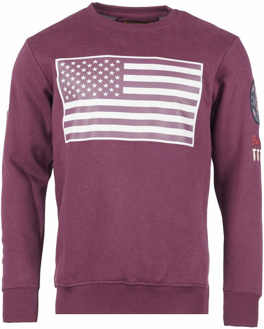 Top Gun Crew neck sweater with the text "US Flag" Bordeaux