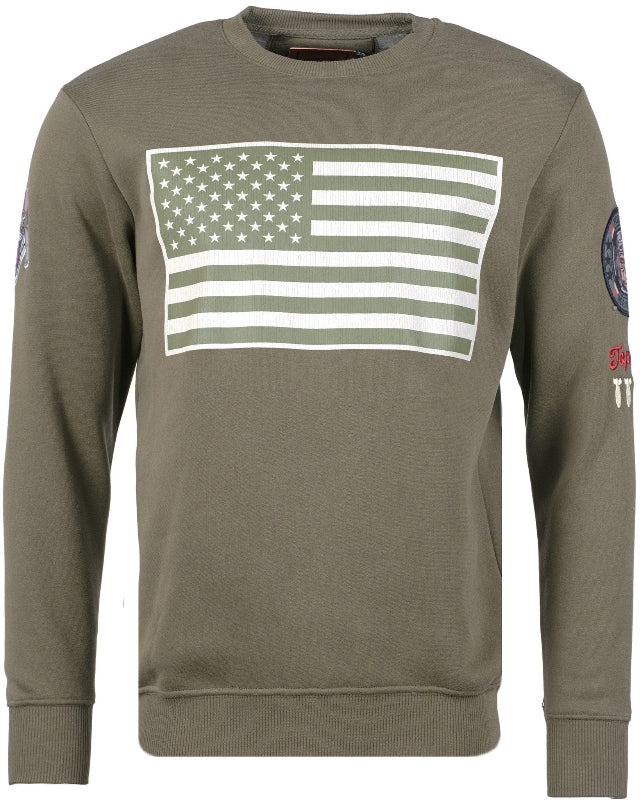 Top Gun Crew neck sweater with the text "US Flag" in the army