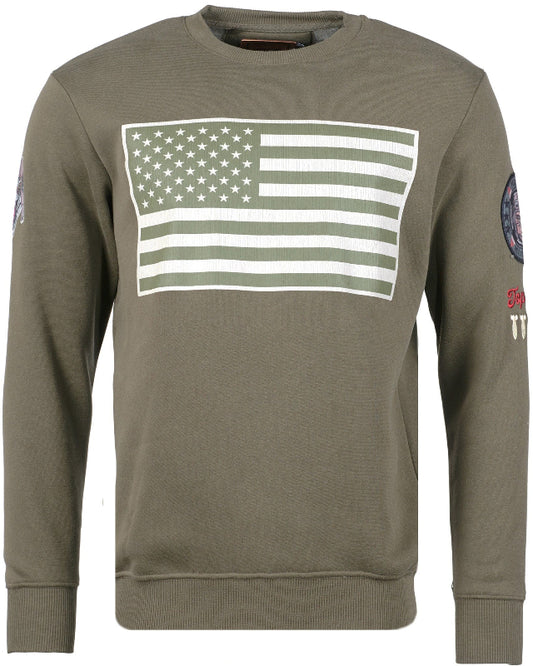 Top Gun Crew neck sweater with the text "US Flag" in the army