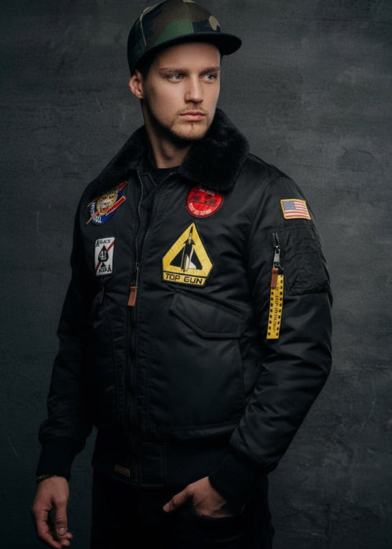 Top Gun Insulated black nylon bomber jacket - Stand out in style