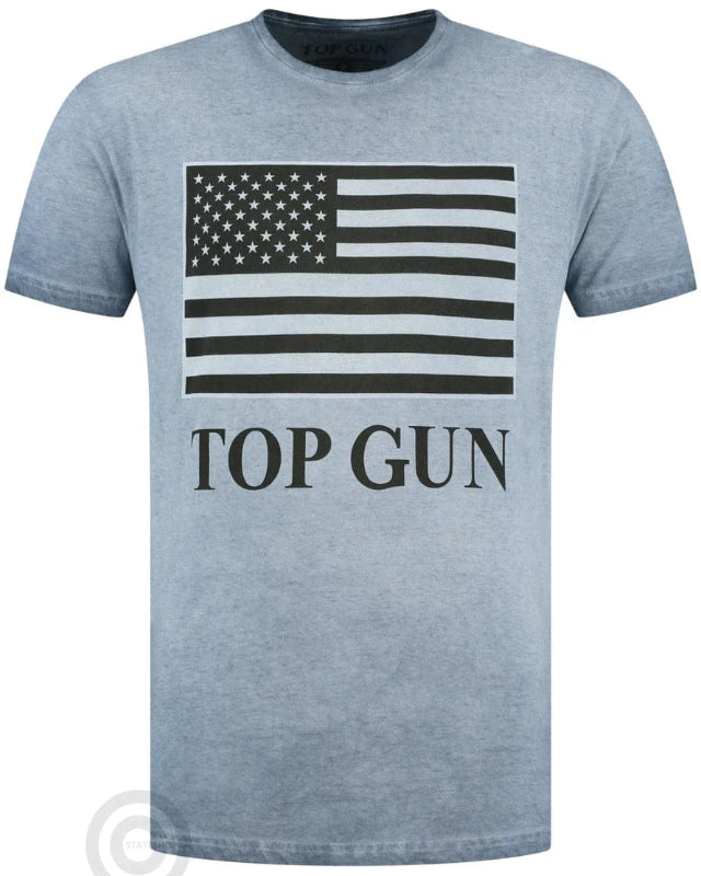 Top Gun Round-neck cotton T-shirt "US vintage Flag" Blench blue