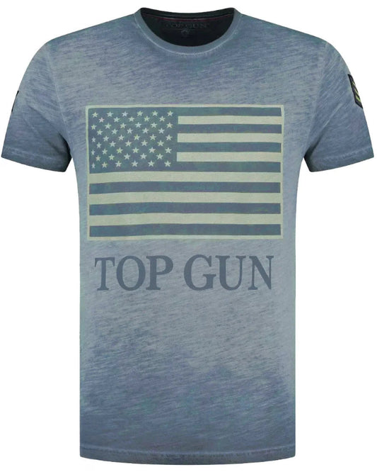 Top Gun Round-neck cotton T-shirt "US vintage Flag" Blue