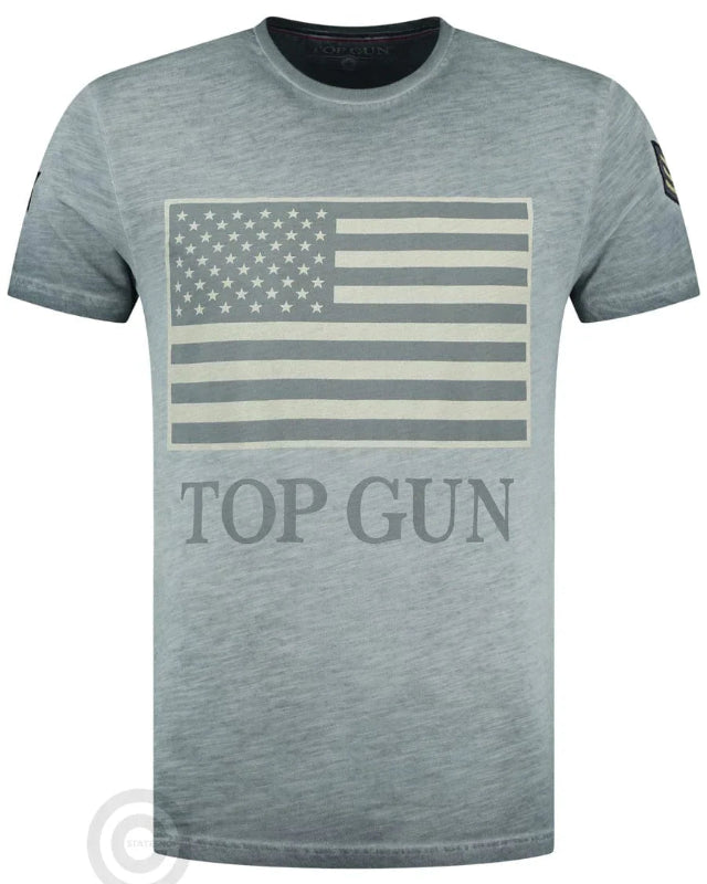Top Gun Round-neck cotton T-shirt "US vintage Flag" Grey front
