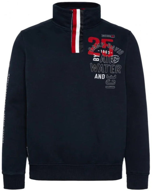 Troyer sweater with ribbon and artwork in Frozen Navy