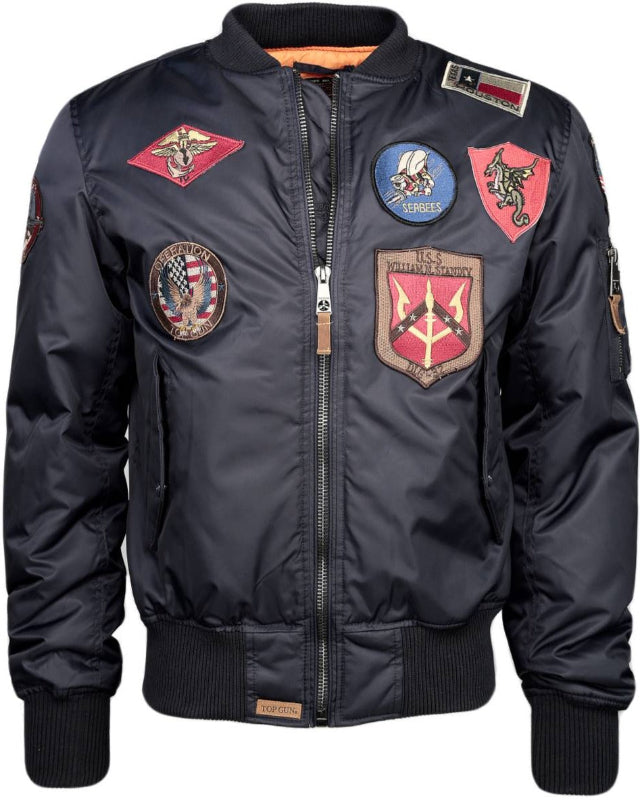 Stylish and modern pilot bomber jacket with brand patches