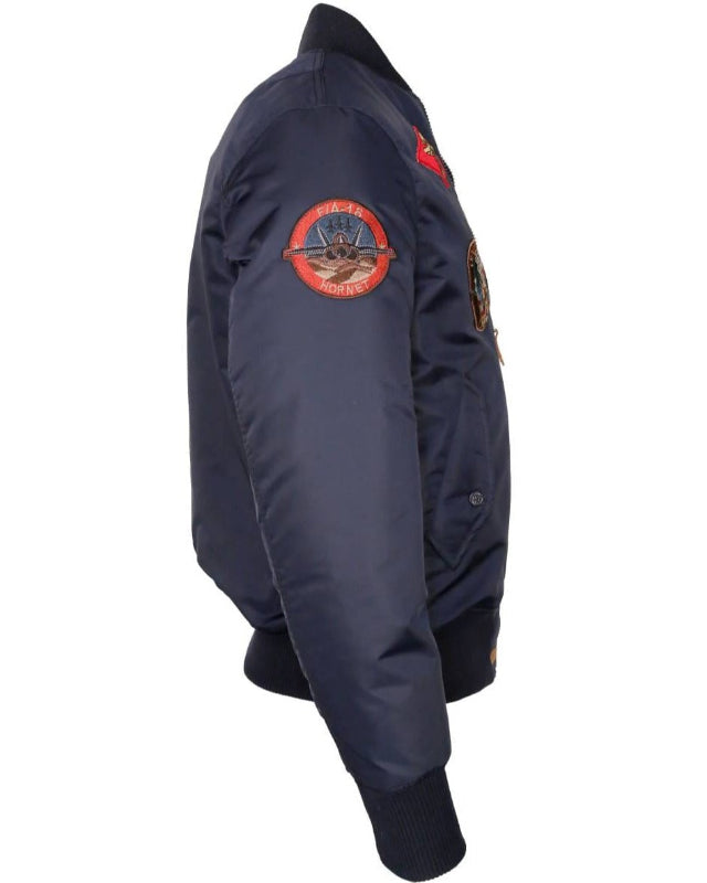 Stylish and modern pilot bomber jacket with brand patches