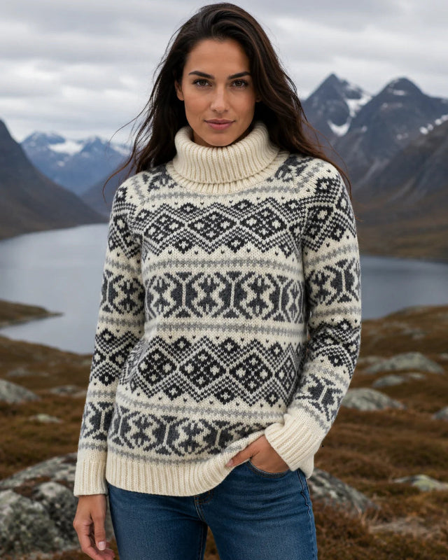 Womens Icelandic jumper with roll neck of 100% wool