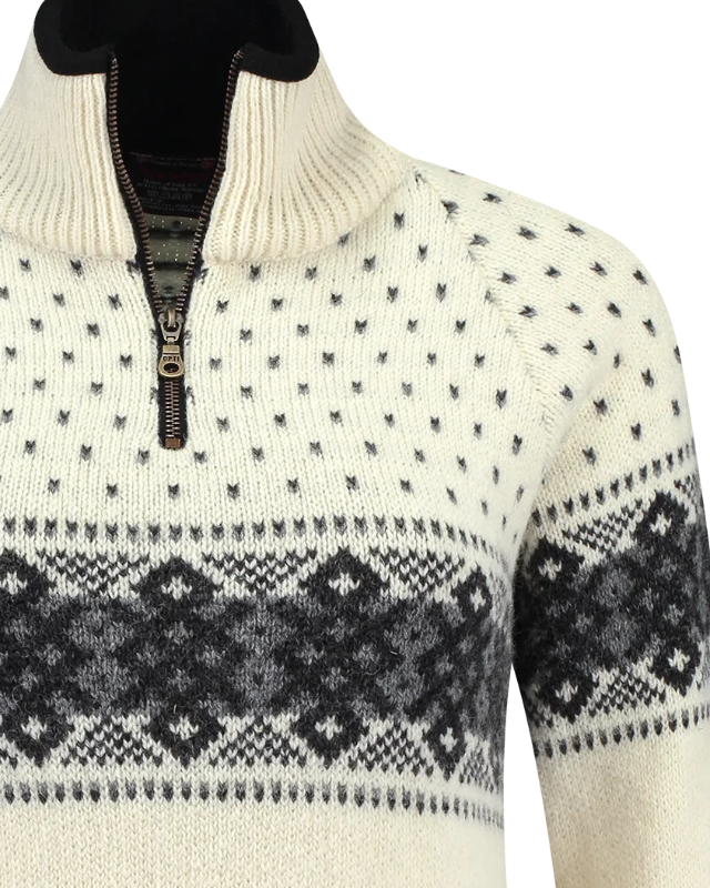 Womens Jumper with zip of 100% pure norwegian wool, off-white