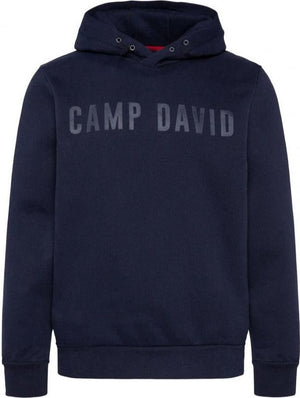 Camp David Hoodie sweatshirt with with rubber logo print, Navy