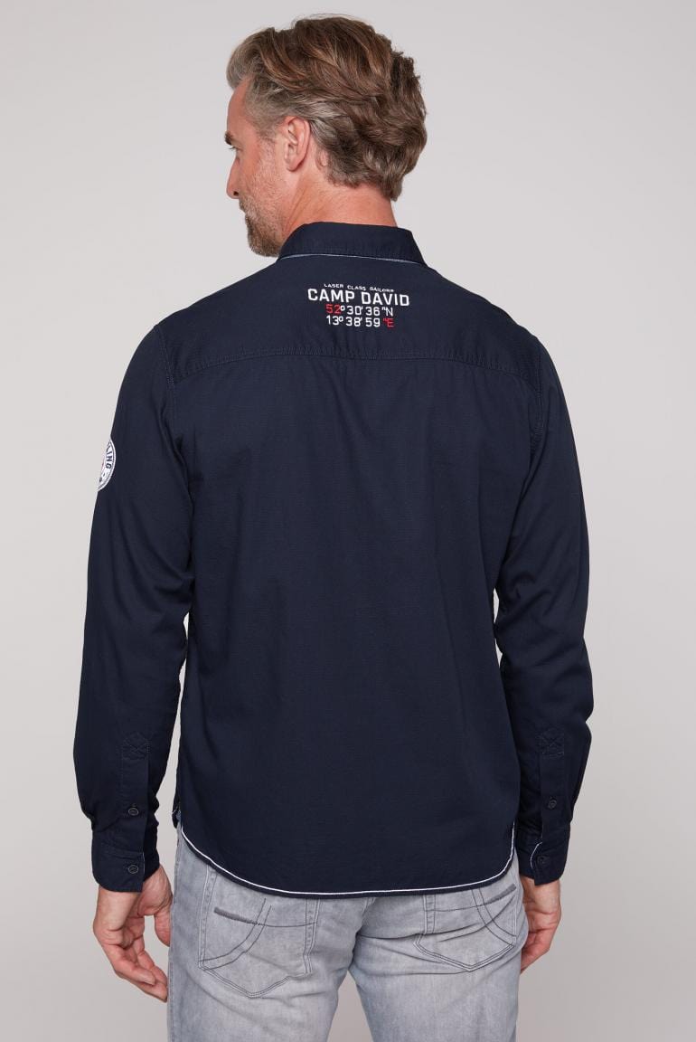 Camp David Long sleeve shirt with woven structure and artwork, dark blue