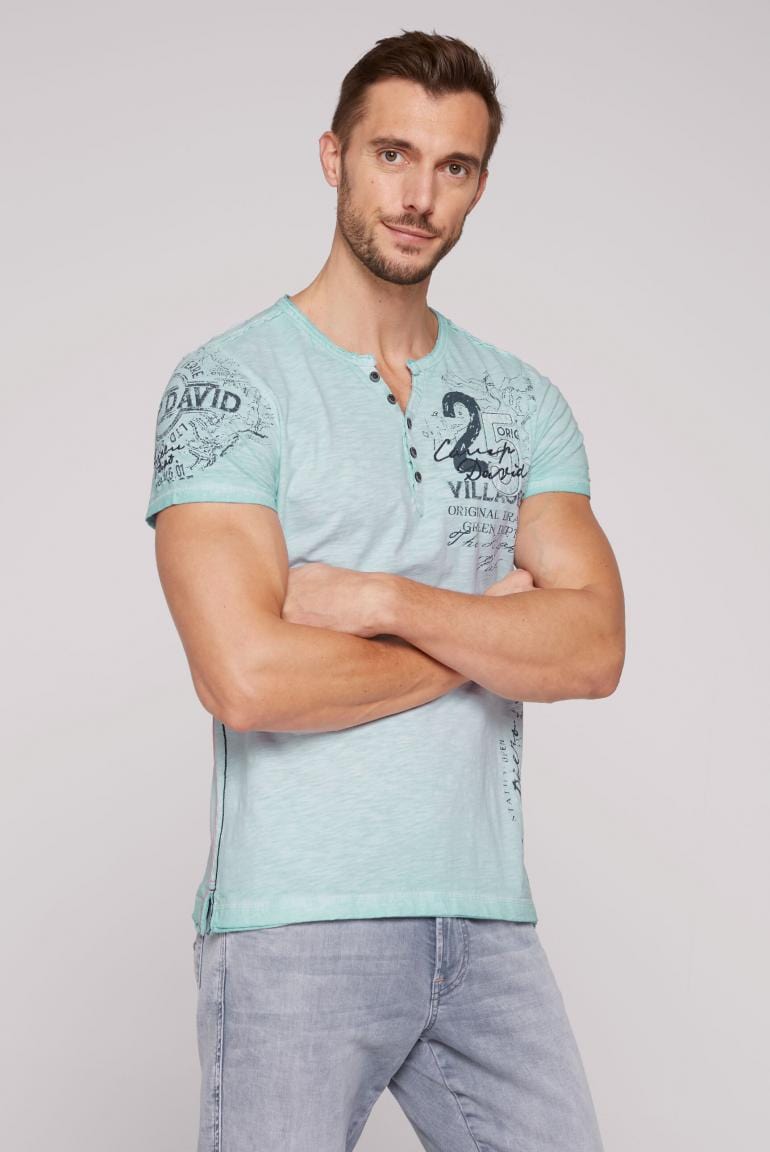 Camp David T-Shirt, button v-neck Stateshop Terre, - Fashion Chique lightblue