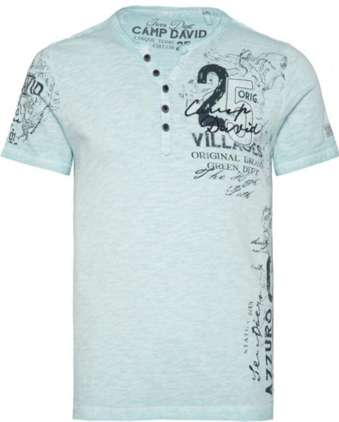 Camp David T-Shirt, button v-neck Chique Terre, lightblue - Stateshop  Fashion