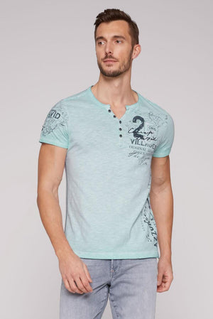 Camp David T-Shirt, button v-neck Chique Terre, lightblue