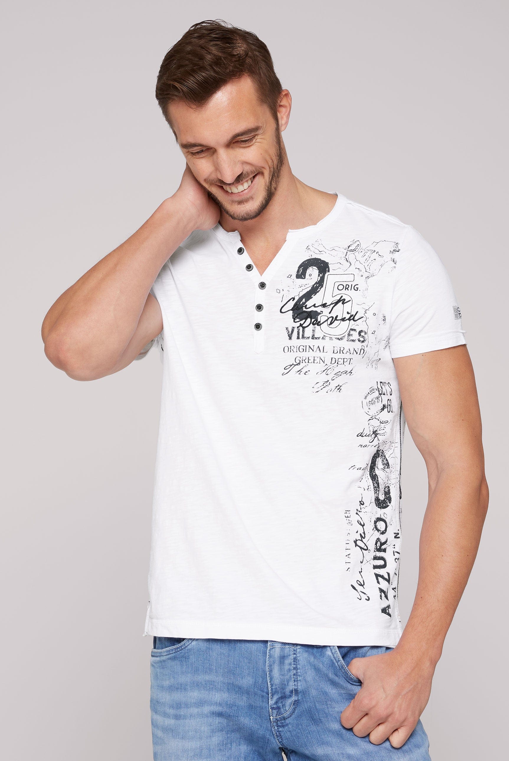 Camp David T-Shirt, button v-neck Chique Terre, optic white - Stateshop  Fashion
