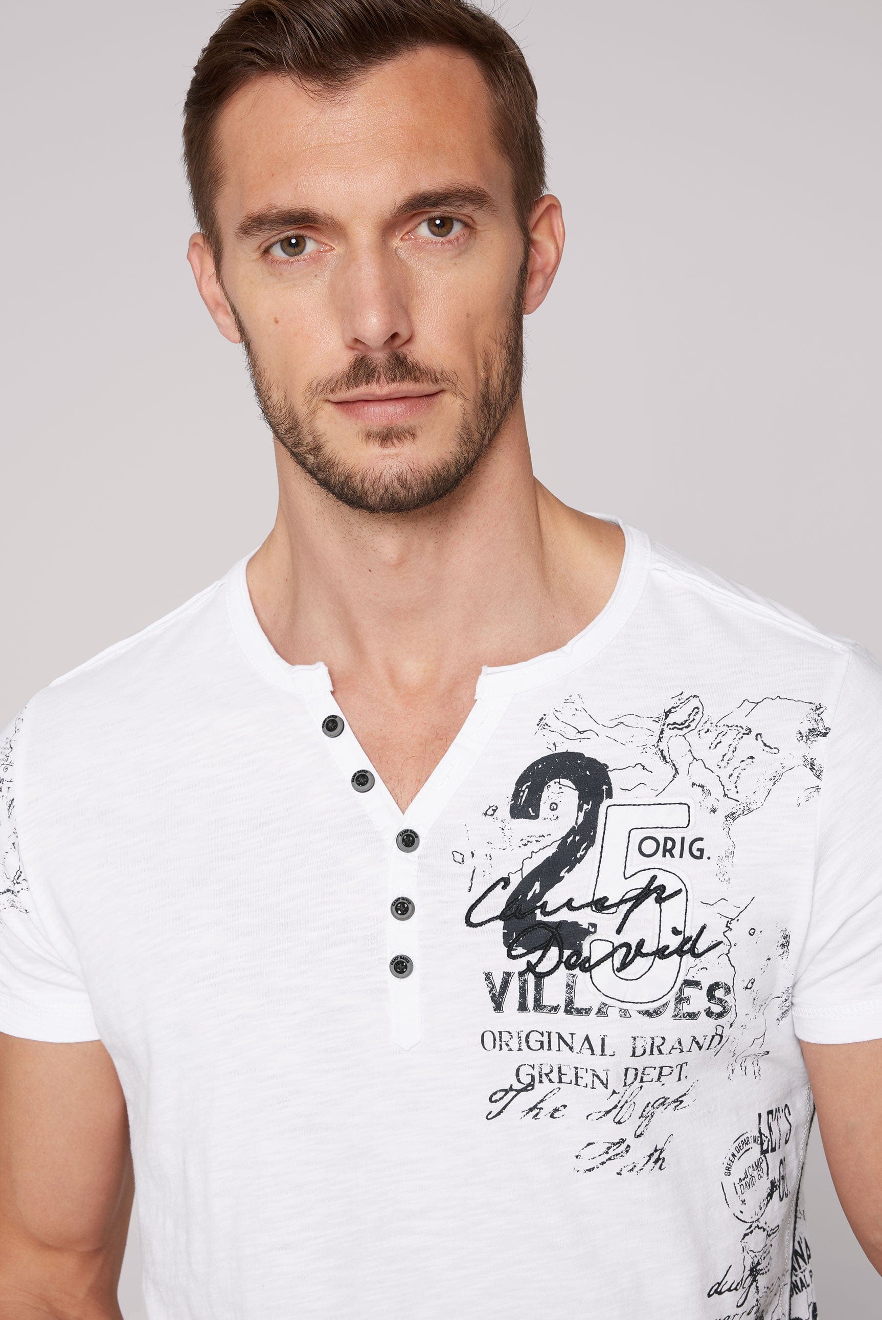 button Fashion v-neck David optic - Terre, Stateshop T-Shirt, Chique Camp white