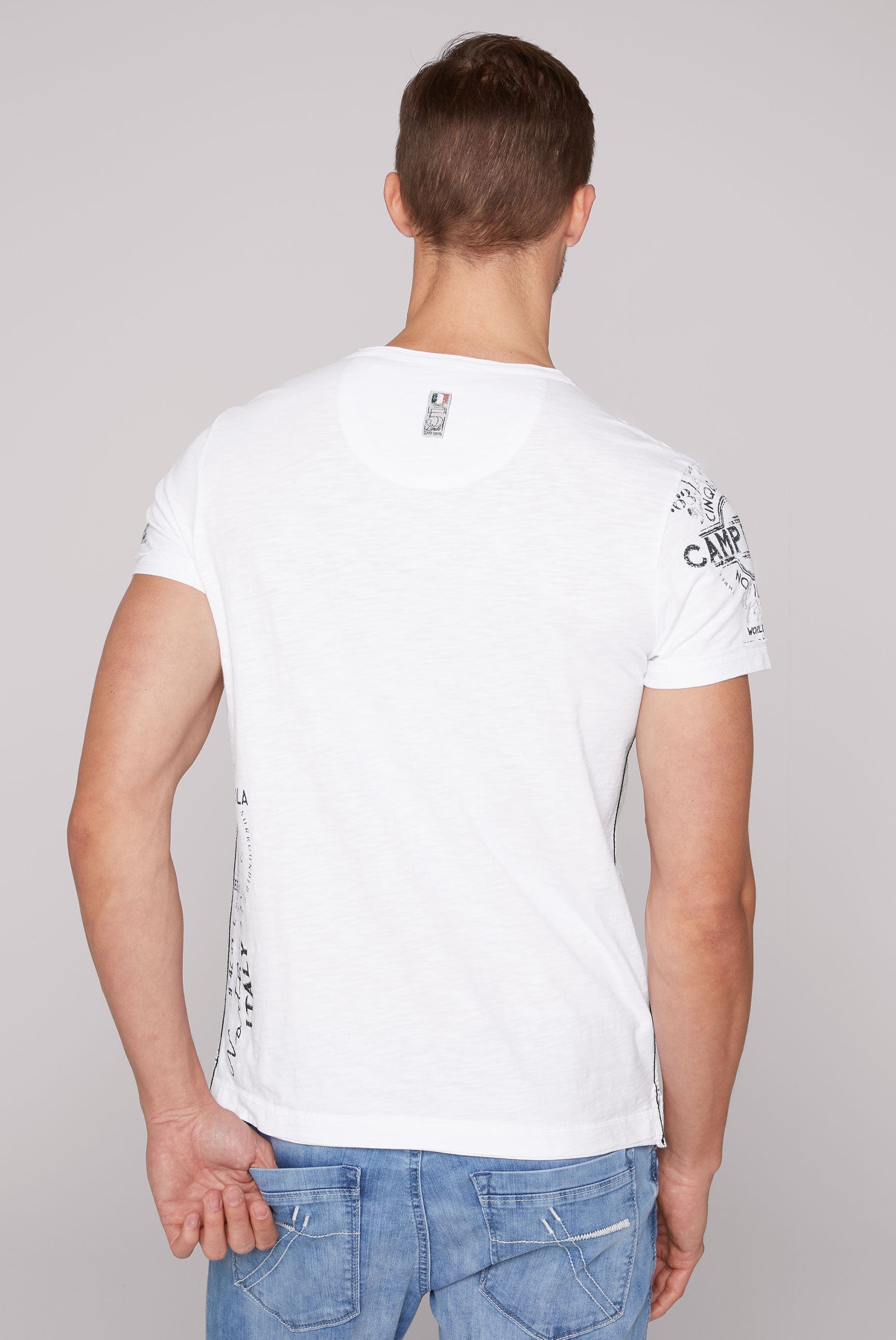 Camp David T-Shirt, button v-neck Chique Terre, optic white