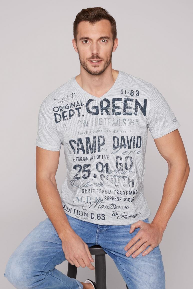 Camp David white Chique T-Shirt, v-neck Terre, - optic Fashion Stateshop