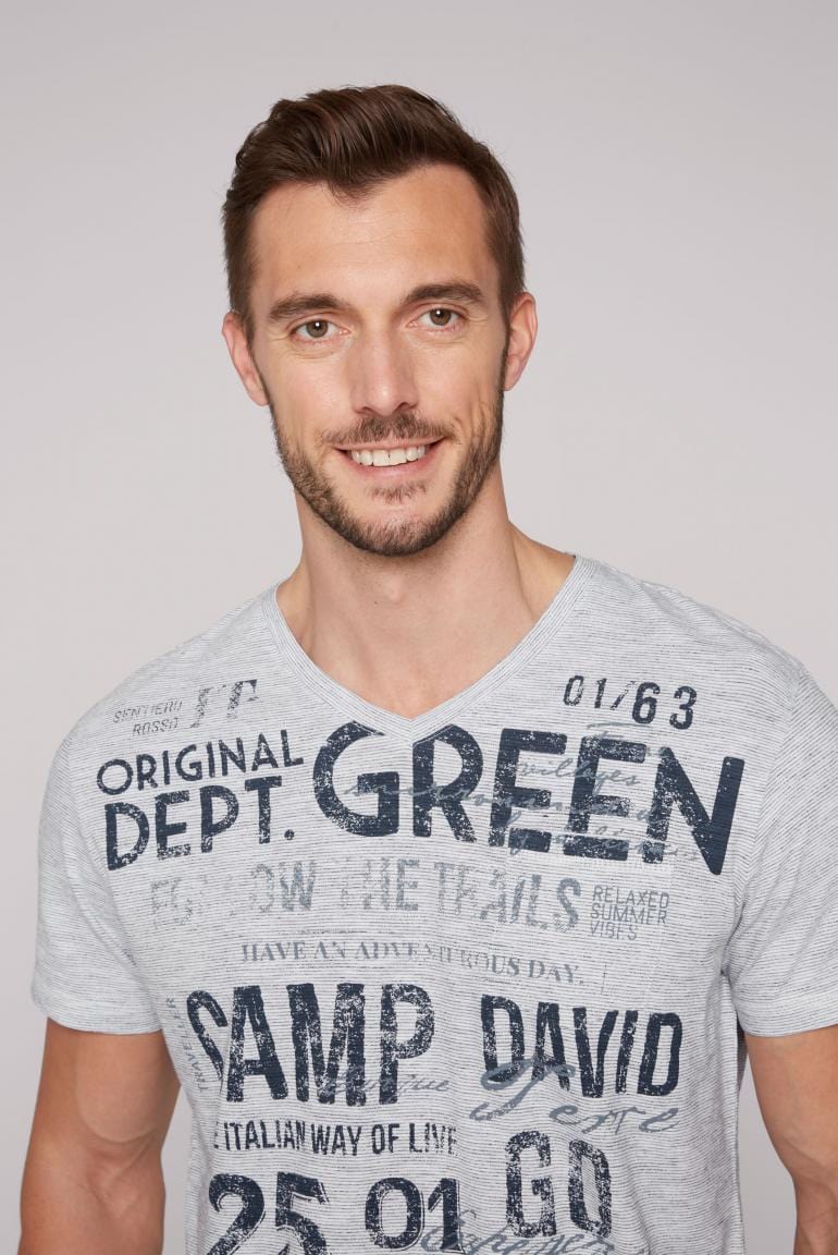 Camp David T-Shirt, v-neck Chique Terre, optic white - Stateshop Fashion