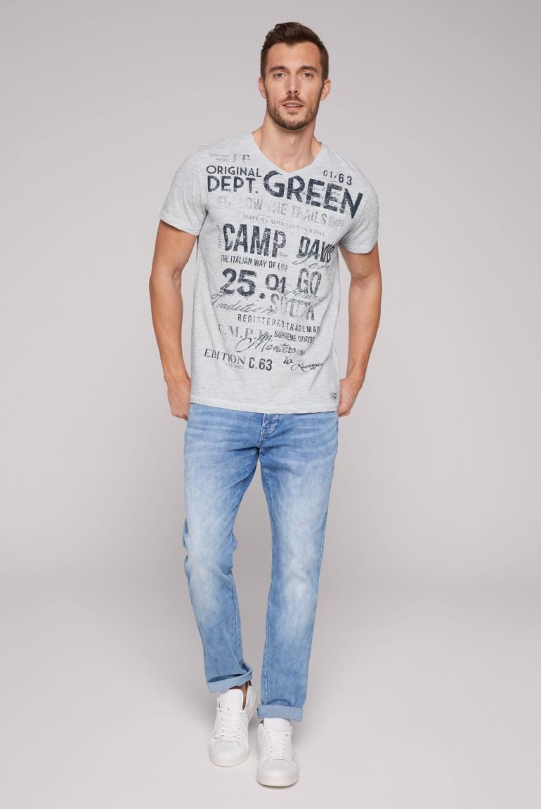 Camp David T-Shirt, v-neck Chique Terre, optic white