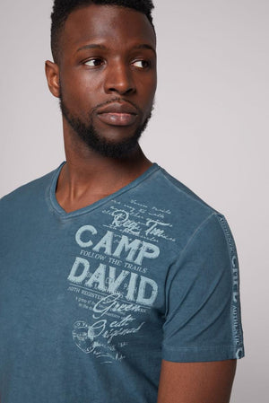 Camp David T-Shirt, v-neck Chique Terre, steel blue
