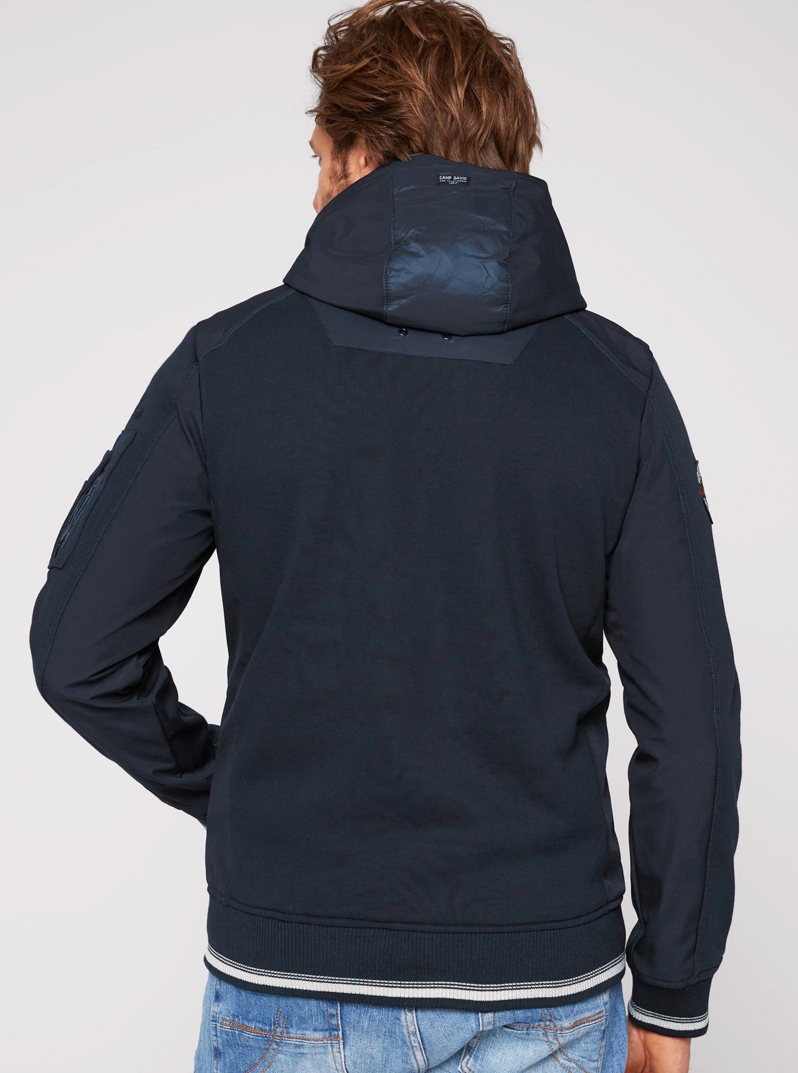 Hooded Sweat Jacket in Material Mix