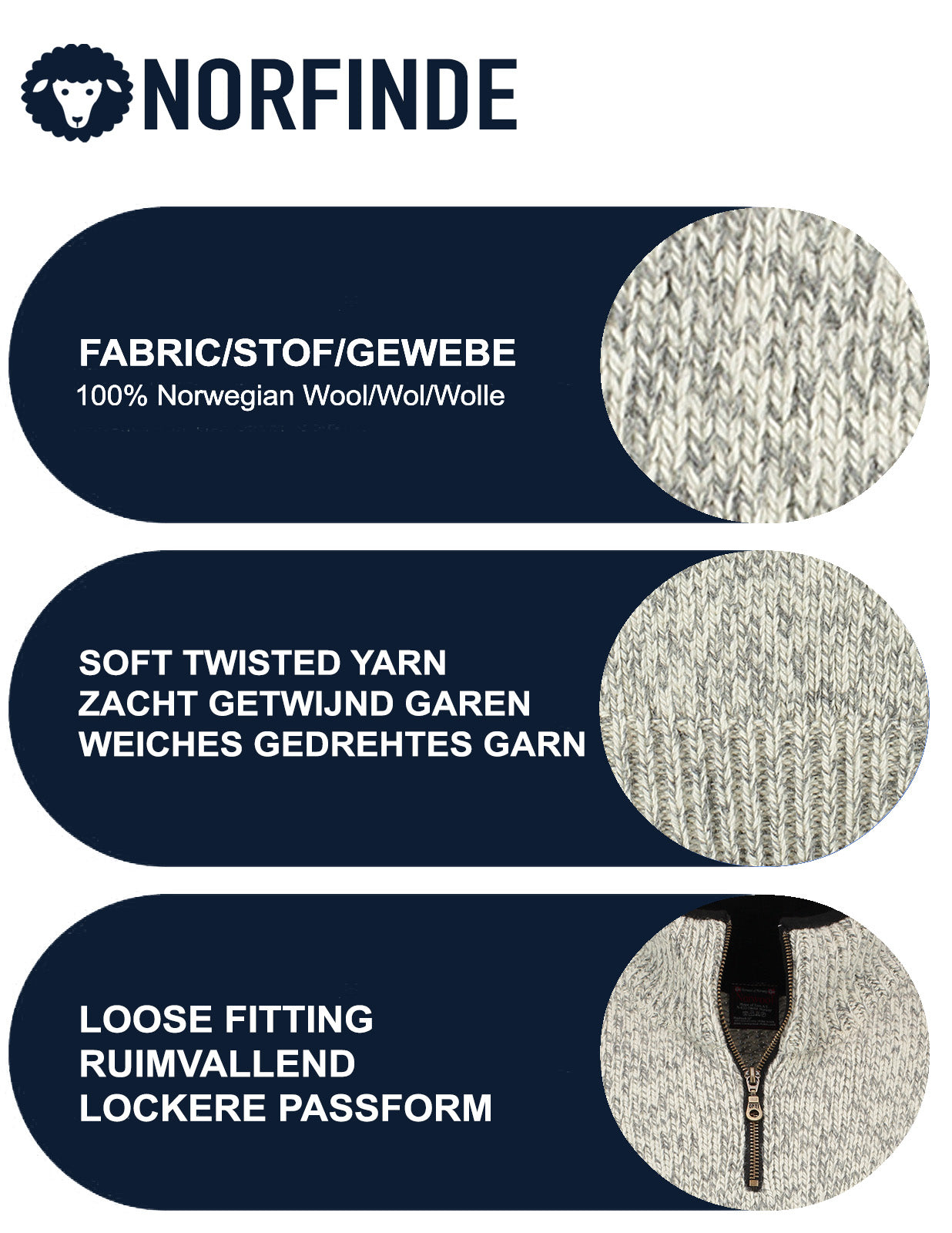 Norweger-Pullover mit Reißverschluss aus 100 % reiner Schurwolle