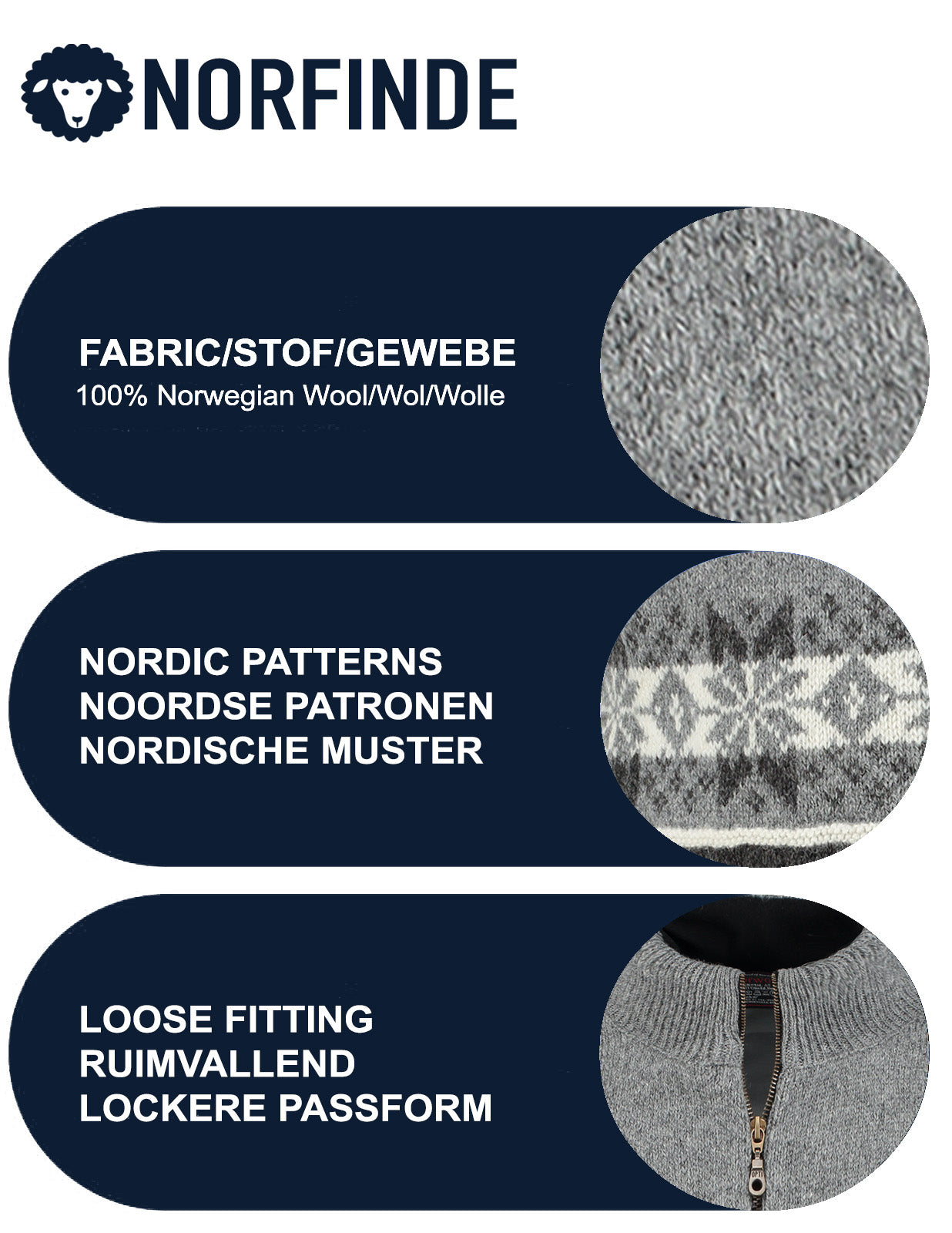 Cardigan scandinave - 100% pure laine vierge norvégienne - gris