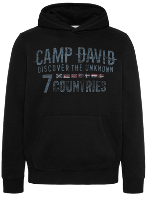 CAMP DAVID Black Embroidered Sweat Mix Hoodie
