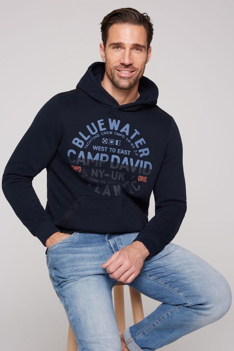 Hooded Sweatshirt with Eye-Catching Puff Prints and Tonal Details, Navy