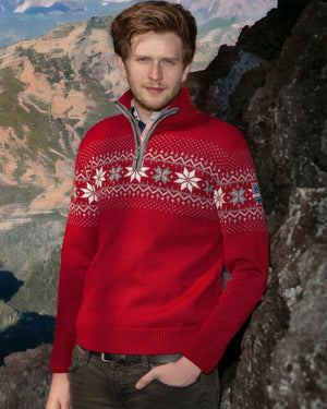 John Brillant Norwegian Mens Pullover Merino, Red