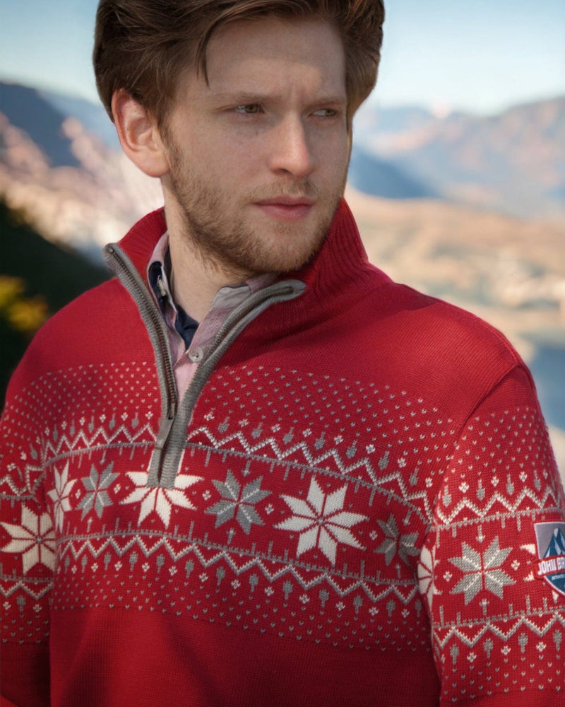 John Brillant Norwegian Mens Pullover Merino, Red