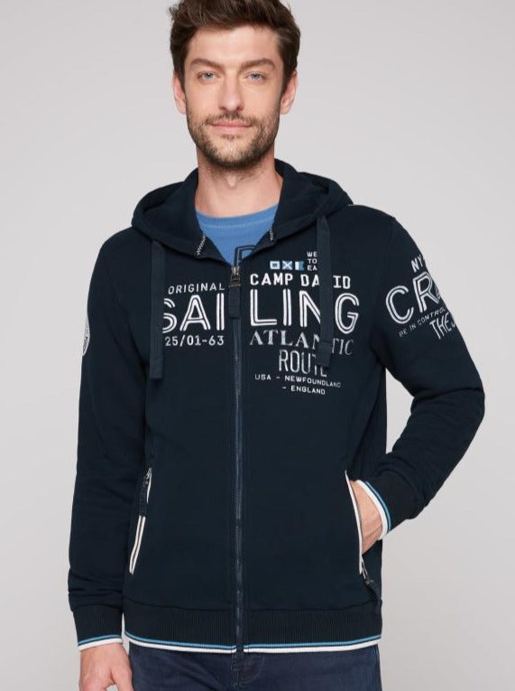 Sailor Look Hooded Sweat Jacket with Bold Artworks - Blue Navy