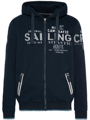 Sailor Look Hooded Sweat Jacket with Bold Artworks - Blue Navy