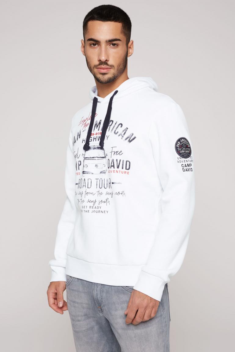 Hooded Sweatshirt with Striking Artworks in Optic White