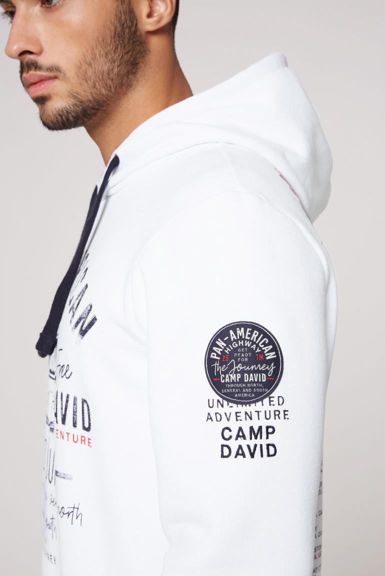 Hooded Sweatshirt with Striking Artworks in Optic White