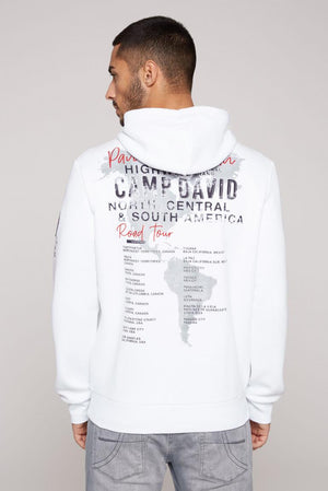 Hooded Sweatshirt with Striking Artworks in Optic White